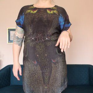 Butterfly Print Silk Top/Dress Vintage